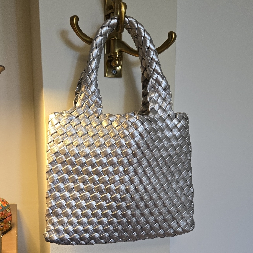 Elegant Silver Woven Tote Bag